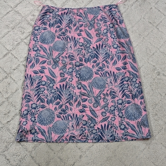 J. Crew Abigail Borg Skirt Women's 2 Pink Blue Tulip Floral Silk Slip Lined Back - Picture 8 of 9